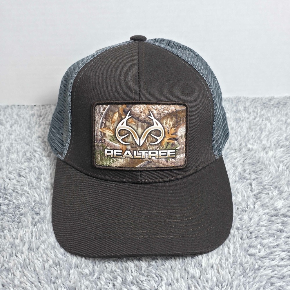 Realtree Antler Logo Camo Patch Mesh Trucker Snapback Hat Cap Brown Hunting NWT